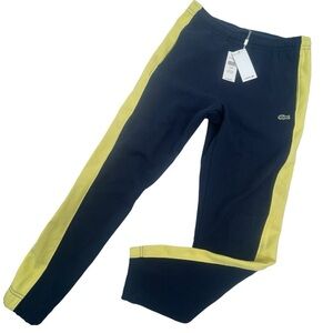 Lacoste Men’s Size (4) Medium tapered fit sweatpants navy blue yellow stripe NWT